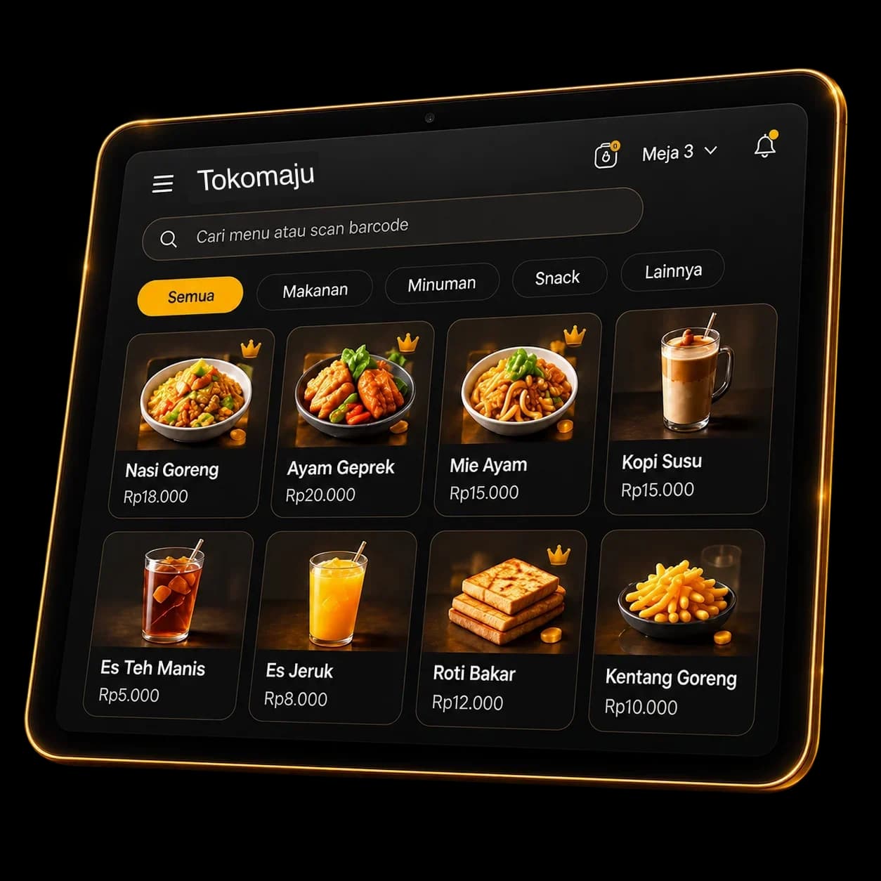 Tablet menampilkan layar kasir Kasirinyuk